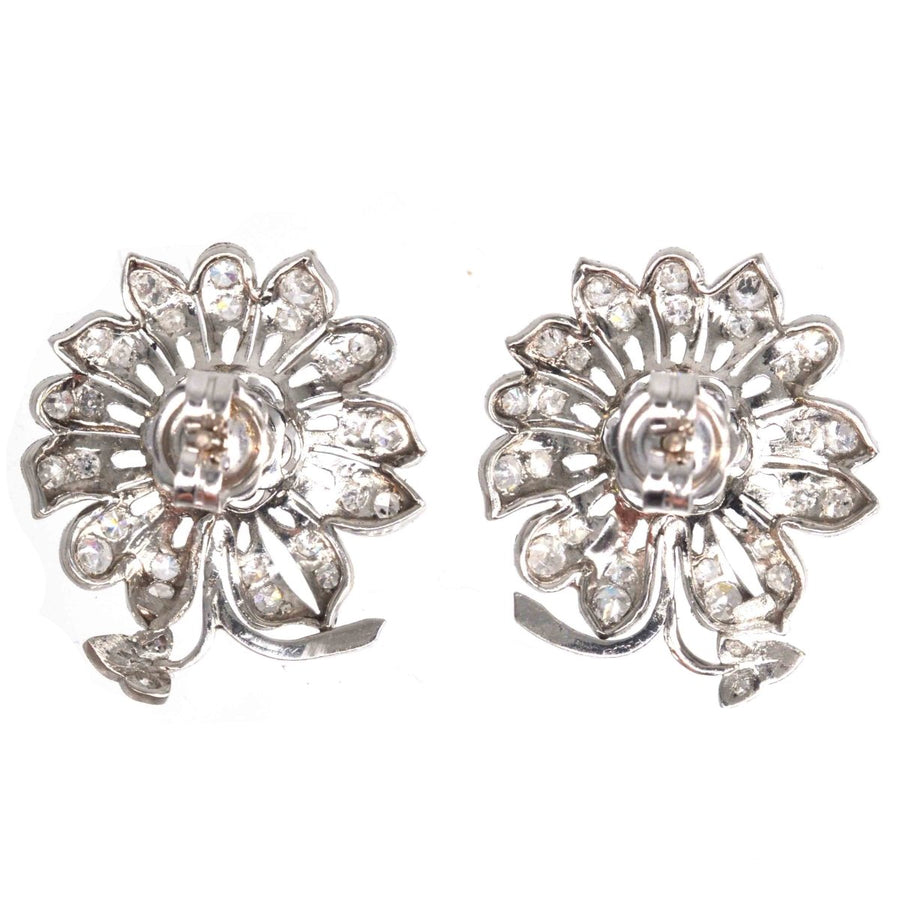 1940s 18ct White Gold Diamond Flower Cluster Earrings | Parkin and Gerrish | Antique & Vintage Jewellery