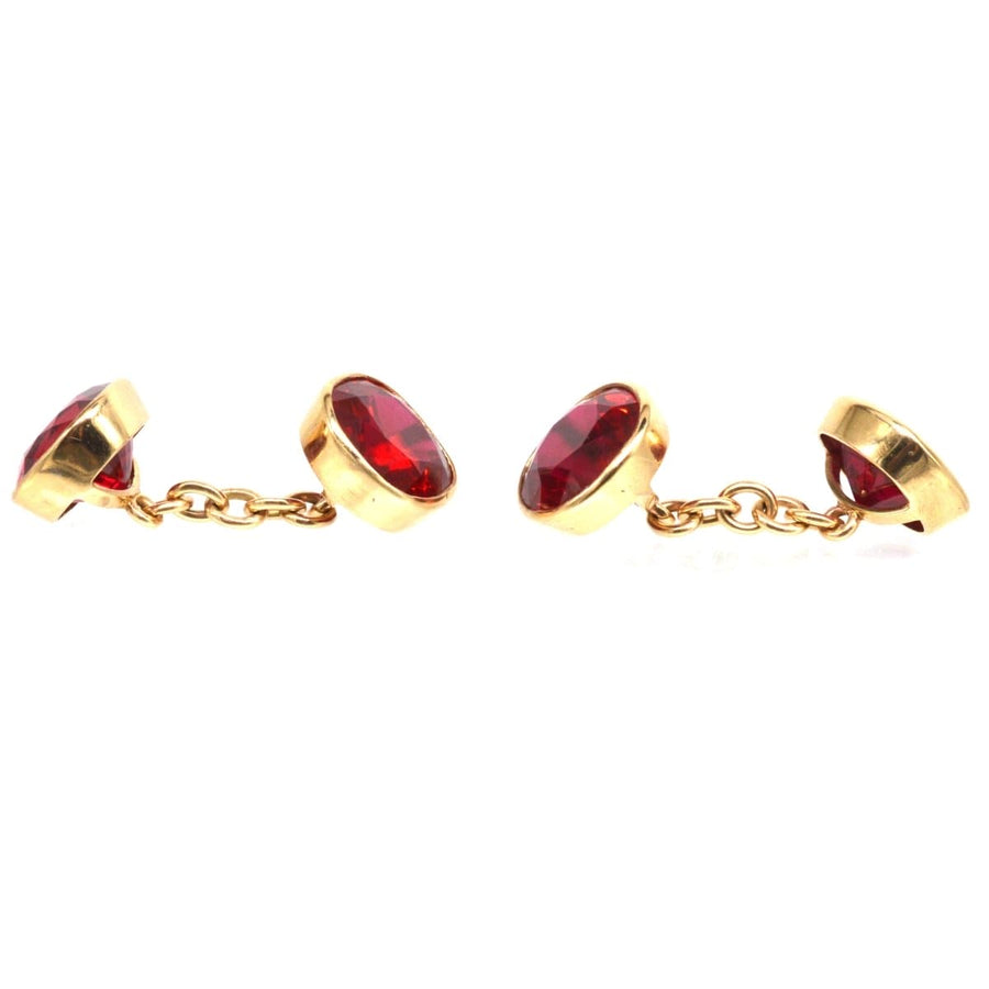 1940s 9ct Gold Red Paste Cufflinks | Parkin and Gerrish | Antique & Vintage Jewellery