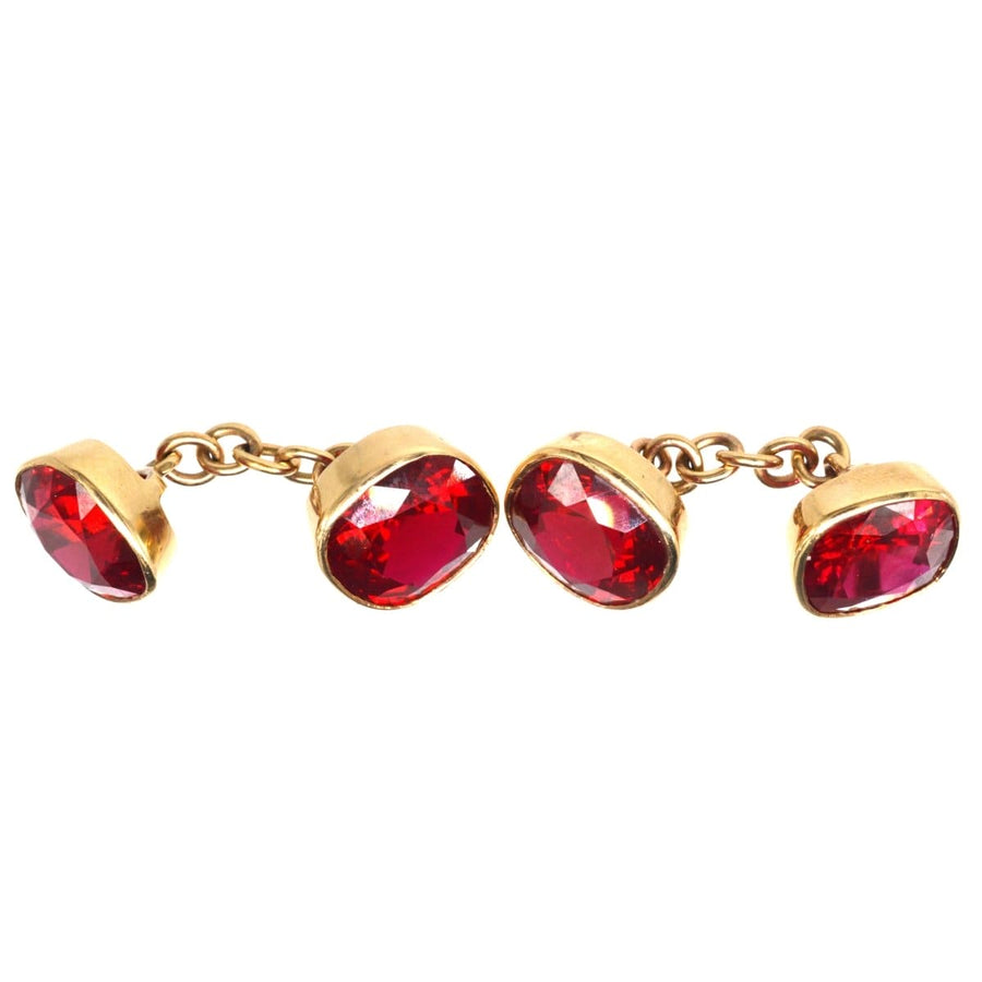 1940s 9ct Gold Red Paste Cufflinks | Parkin and Gerrish | Antique & Vintage Jewellery