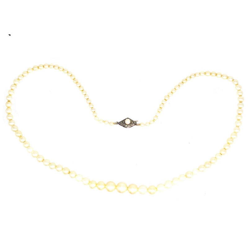 1940s Silver Faux Pearl Strand with Marcasite Clasp
