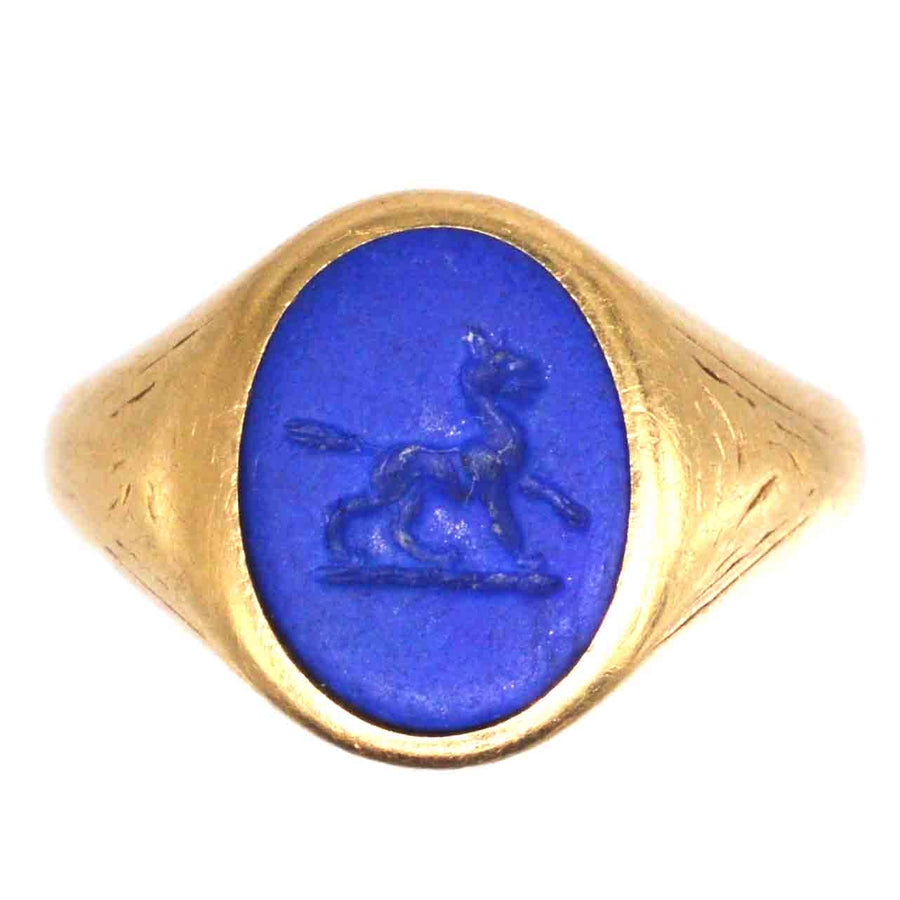 1960s 18ct Gold Signet Ring with Laplis Lazlui Intaglio of a Wolf | Parkin and Gerrish | Antique & Vintage Jewellery