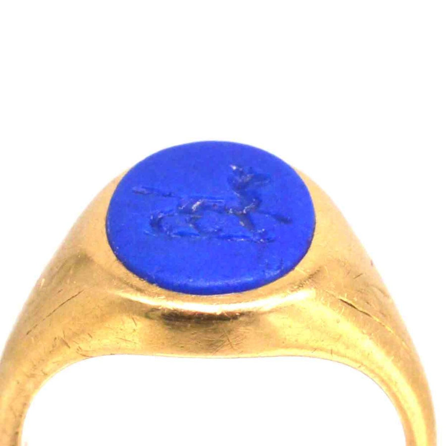 1960s 18ct Gold Signet Ring with Laplis Lazlui Intaglio of a Wolf | Parkin and Gerrish | Antique & Vintage Jewellery