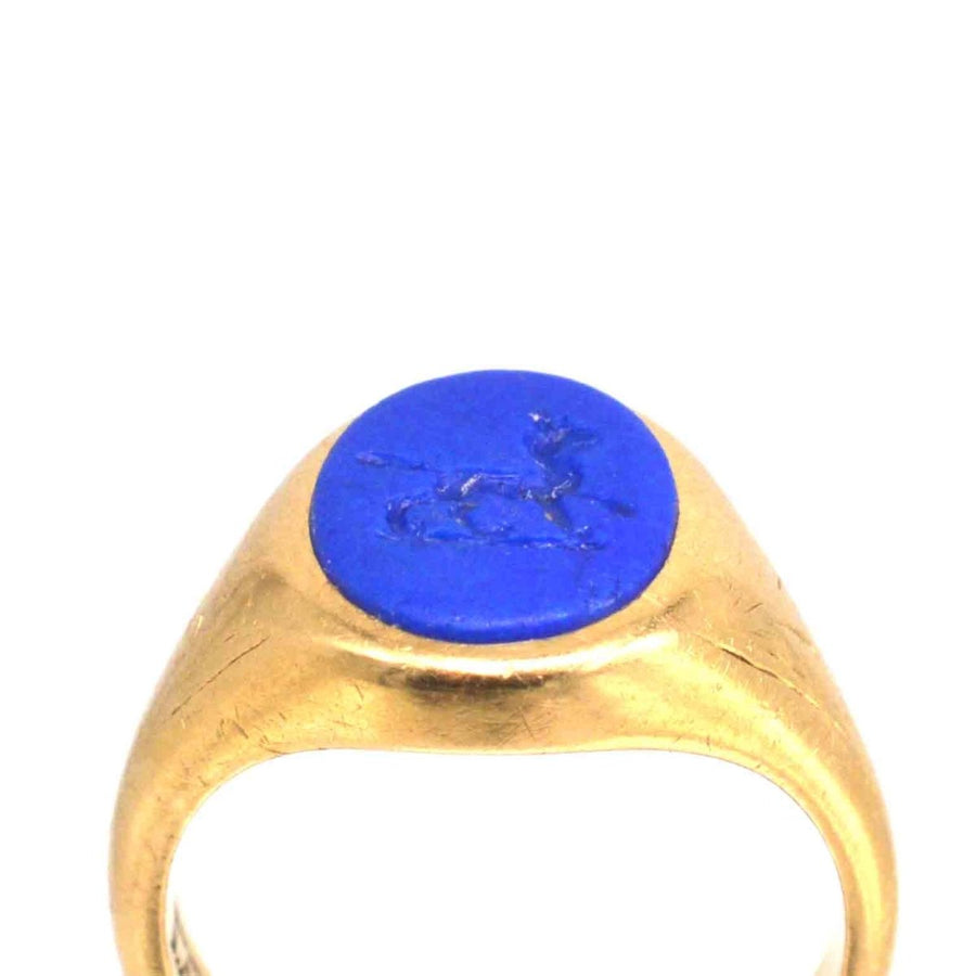 1960s 18ct Gold Signet Ring with Laplis Lazlui Intaglio of a Wolf | Parkin and Gerrish | Antique & Vintage Jewellery