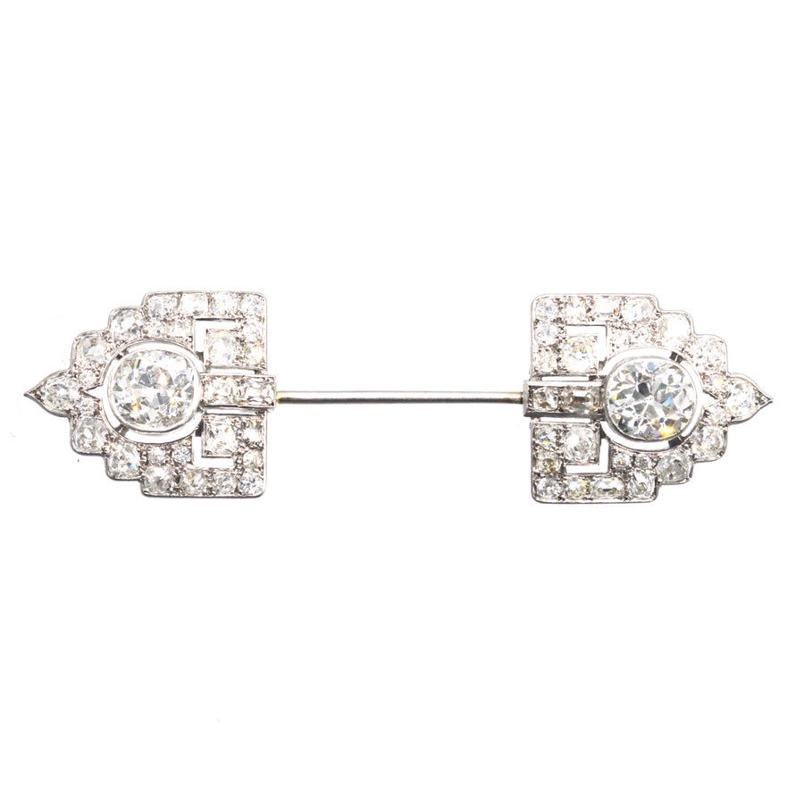 Art Deco Platinum 6 Carat Old European Diamond Jabot Brooch