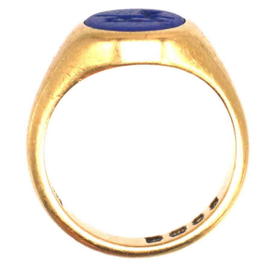 1960s 18ct Gold Signet Ring with Laplis Lazlui Intaglio of a Wolf