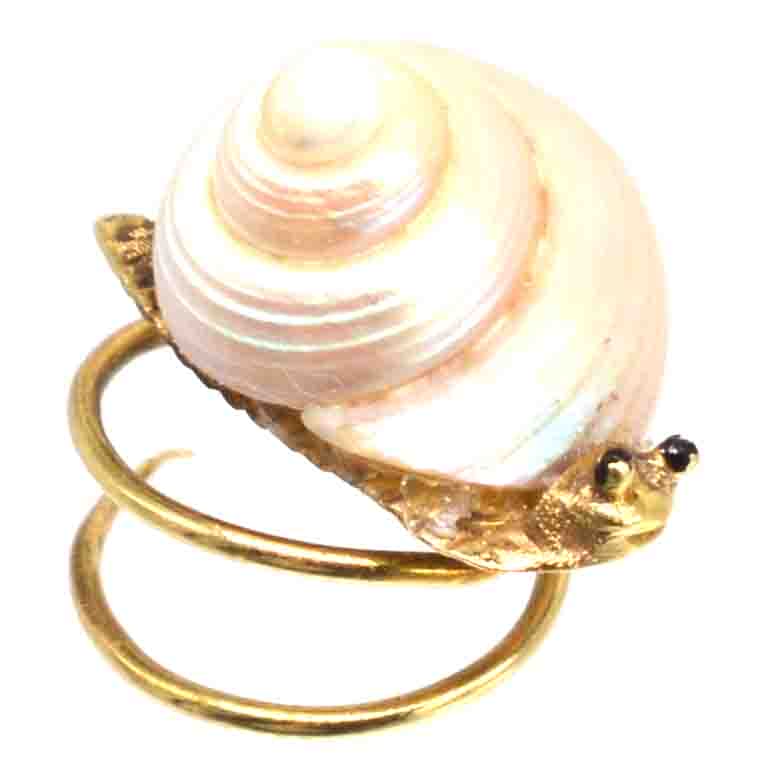 Tiny Victorian 18ct Gold Snail Brooch Pin with Sea Shell