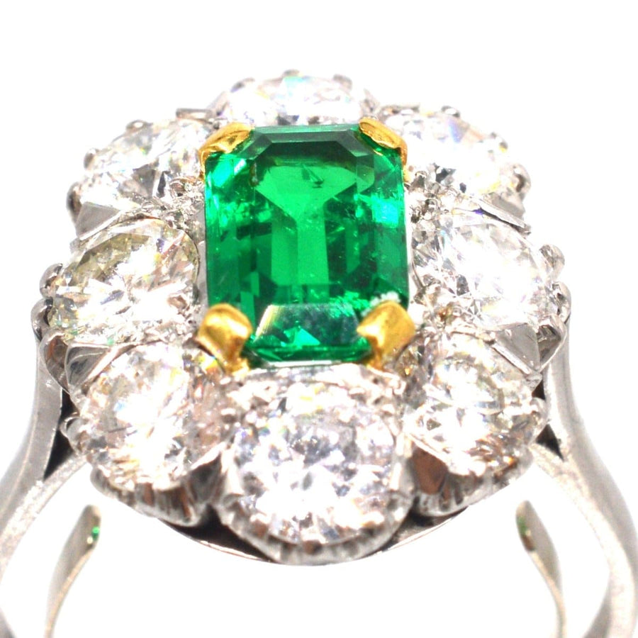 Art Deco 18ct Gold & Platinum Emerald and Diamond Cluster Ring | Parkin and Gerrish | Antique & Vintage Jewellery