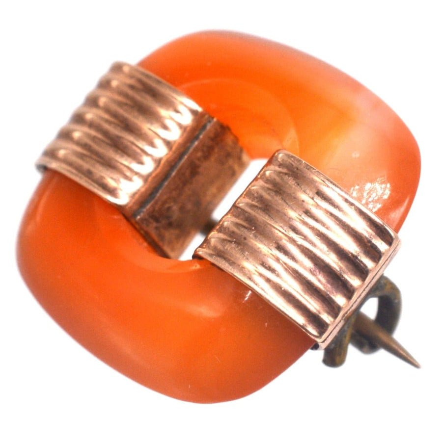 Art Deco 9ct Gold Carnelian Agate Brooch | Parkin and Gerrish | Antique & Vintage Jewellery