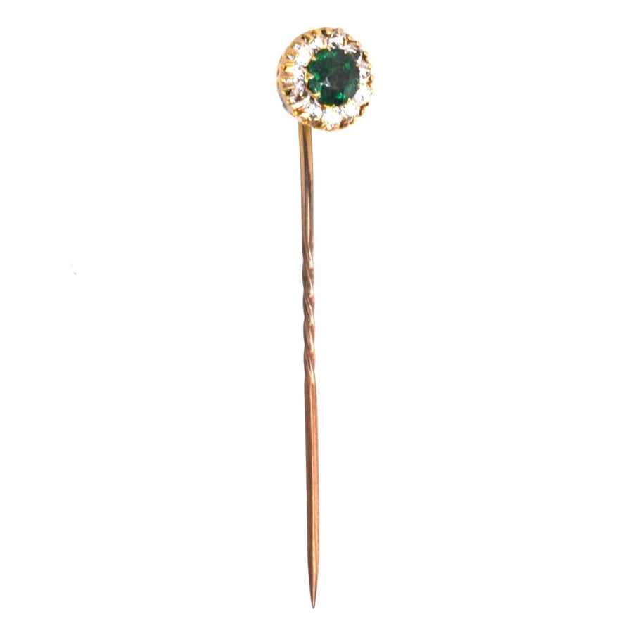 Art Deco Green and White Rhinestone Cluster Tie Pin | Parkin and Gerrish | Antique & Vintage Jewellery