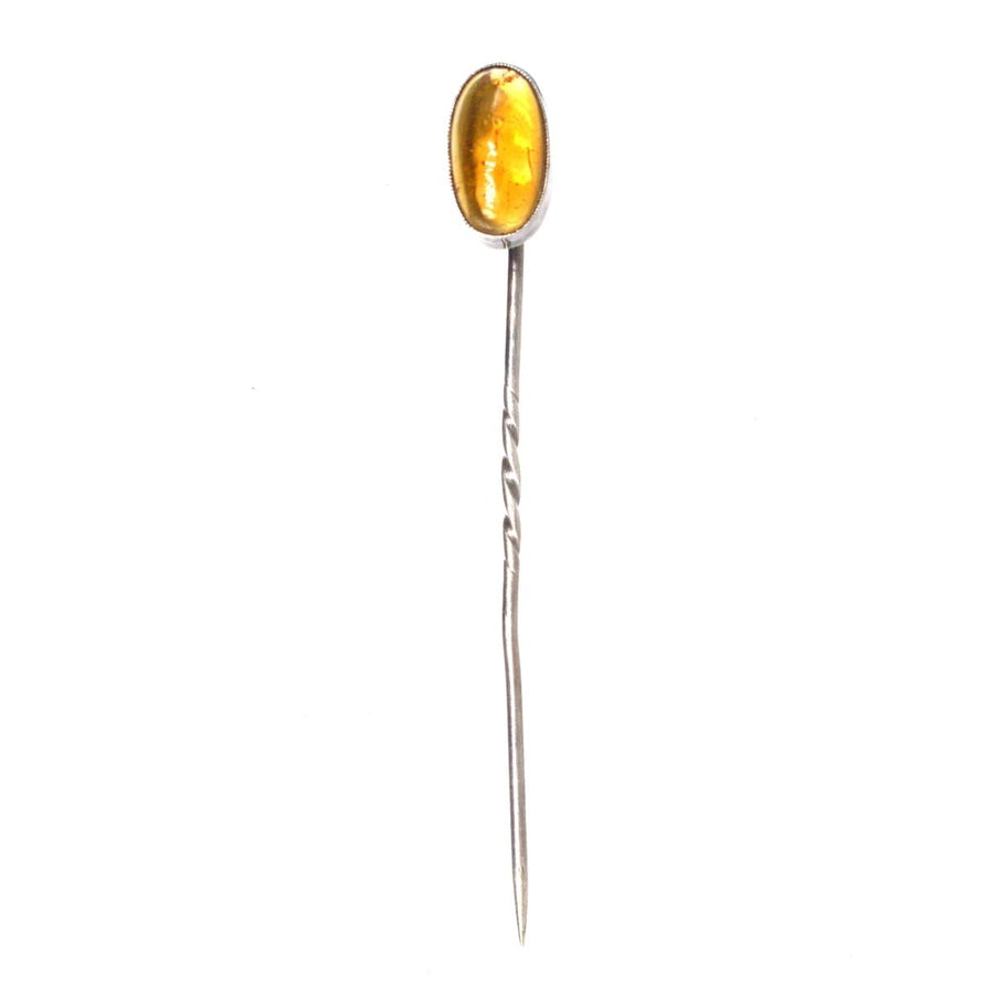 Art Deco Silver Tie Pin with Amber | Parkin and Gerrish | Antique & Vintage Jewellery