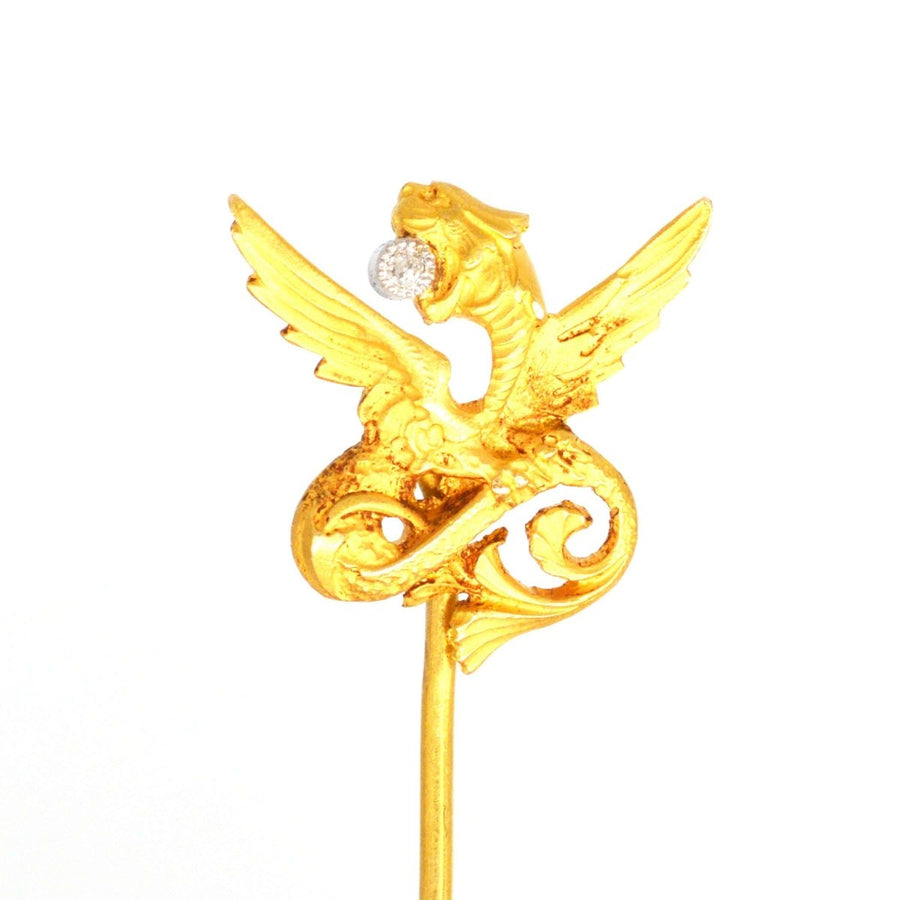 Art Nouveau 18ct Gold Griffin with a Diamond in his mouth