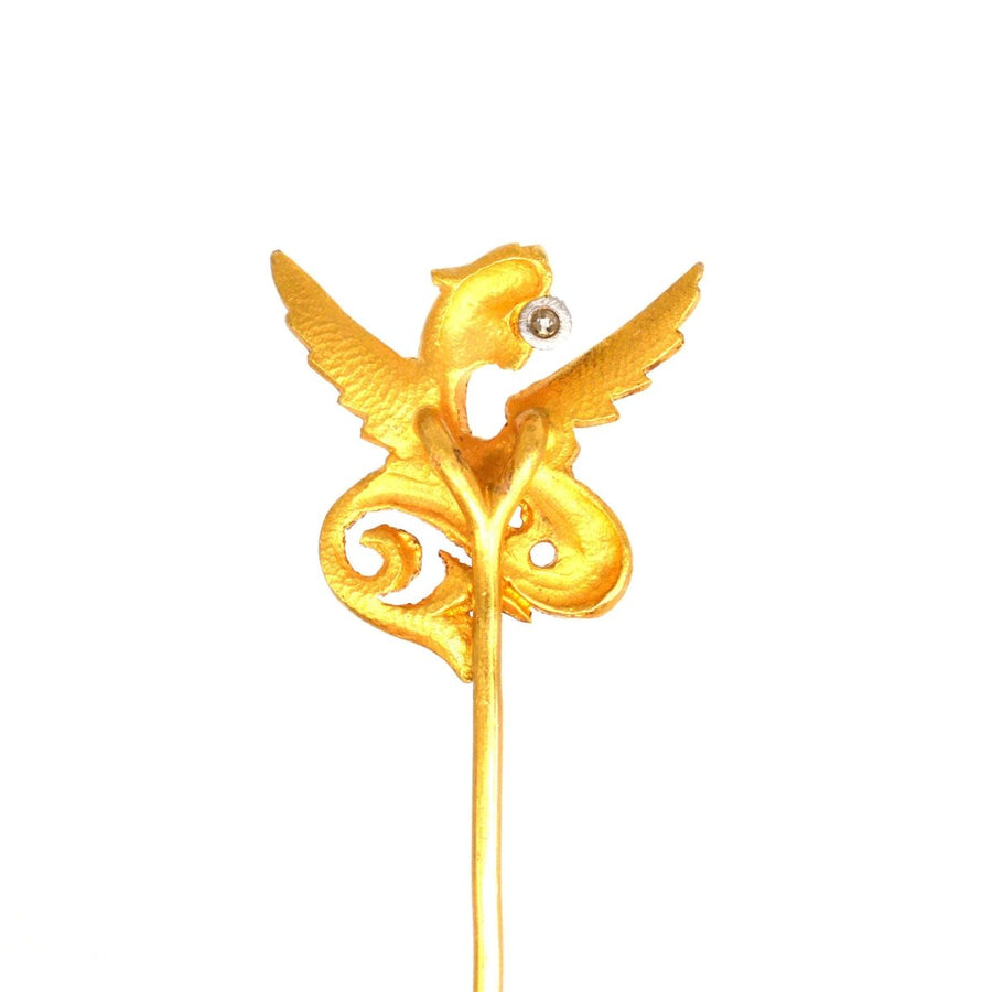 Art Nouveau 18ct Gold Griffin with a Diamond in his mouth