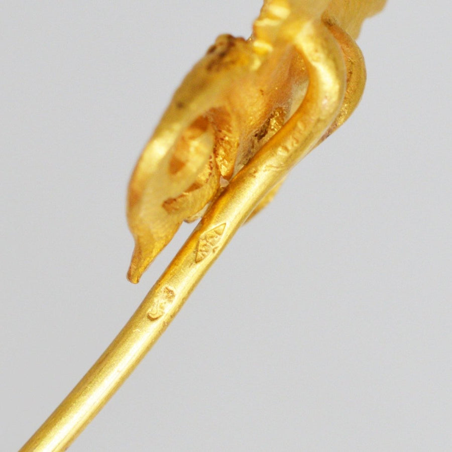 Art Nouveau 18ct Gold Griffin with a Diamond in his mouth