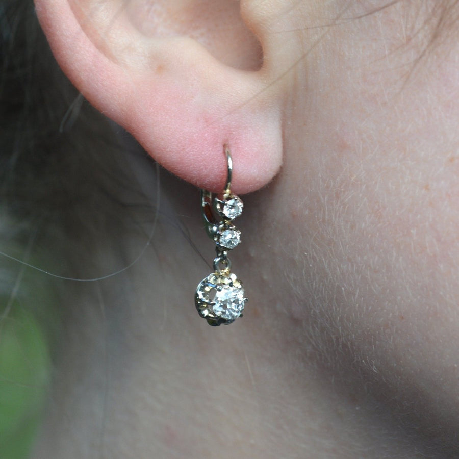 Belle Epoque 18ct White Gold and Platinum Old Mine Cut Diamond Dangling Earrings | Parkin and Gerrish | Antique & Vintage Jewellery