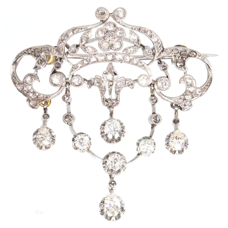 Belle Epoque French 18ct White Gold Diamond Drop Brooch and Pendant