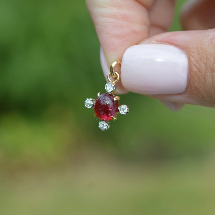 Early 20th Century 18ct Gold Cabochon Ruby and Diamond Pendant | Parkin and Gerrish | Antique & Vintage Jewellery