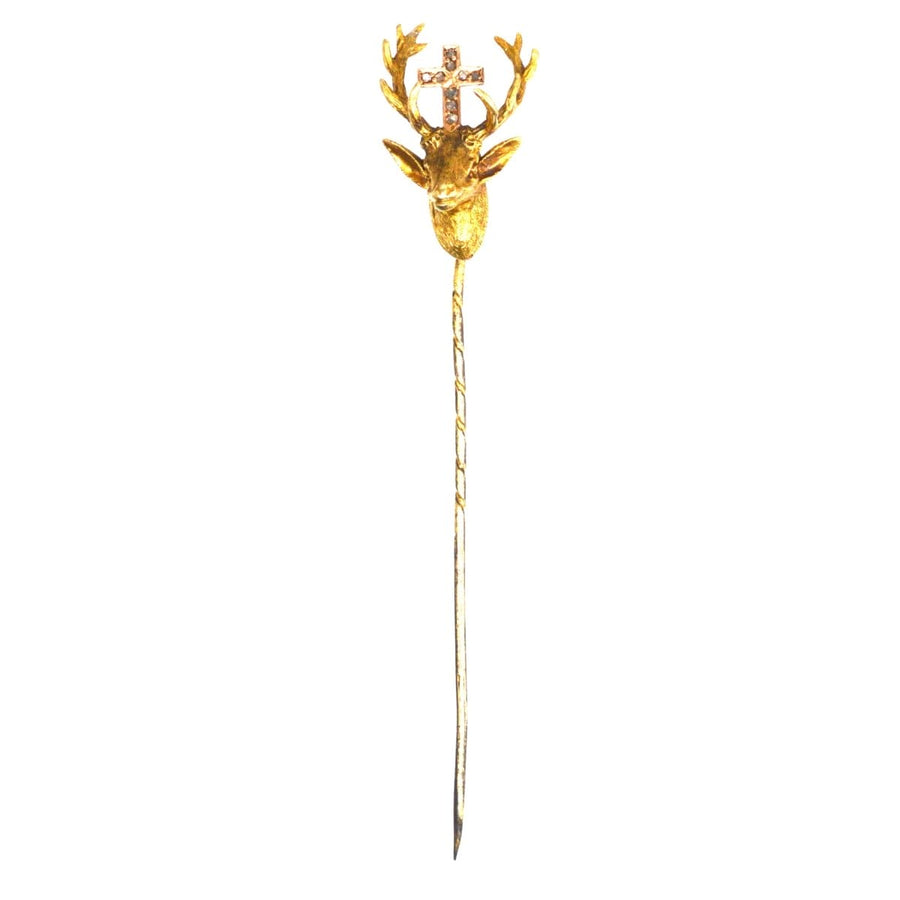 Early 20th Century Austro - Hungarian 14ct Gold and Rose Diamond Tie Pin with the St Hubertus Stag | Parkin and Gerrish | Antique & Vintage Jewellery