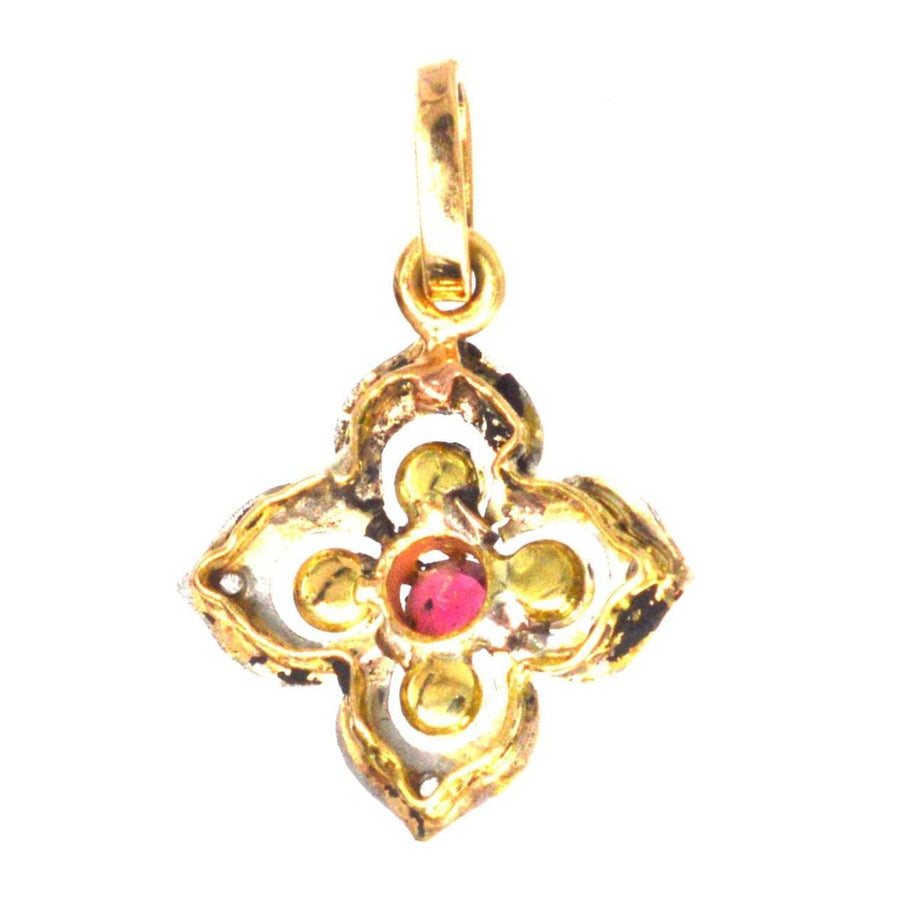 Early 20th Century Diamond, Pearl and Ruby Quatrefoil Pendant