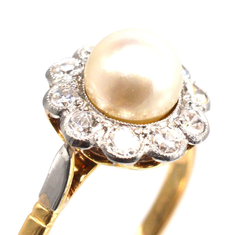 Early 20th Century French 18ct Gold and Platinum, Pearl and Diamond Cluster Ring | Parkin and Gerrish | Antique & Vintage Jewellery