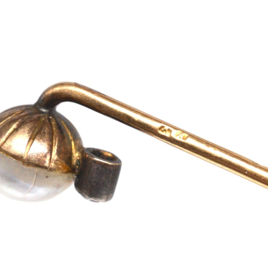 Edwardian 14ct Gold Natural Pearl and Diamond Tie Pin | Parkin and Gerrish | Antique & Vintage Jewellery