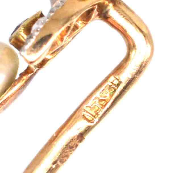 Edwardian 15ct Gold Ruby, Diamond and Natural Pearl Tie Pin