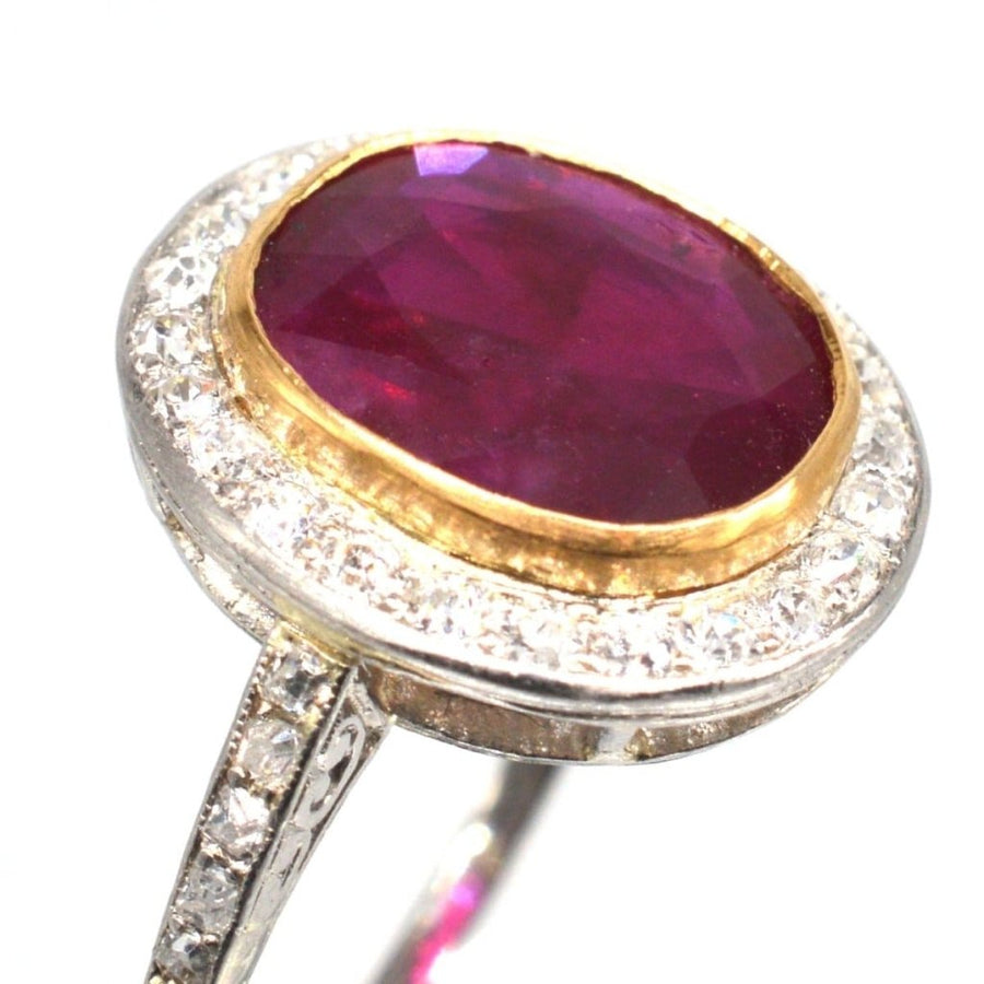 Edwardian 18ct White Gold Certificated Unheated Burma Ruby and Diamond Cluster Ring | Parkin and Gerrish (UK)