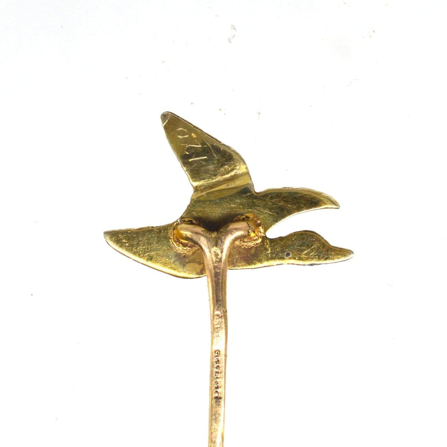 Edwardian 9ct Gold and Enamel Duck Tie Pin | Parkin and Gerrish | Antique & Vintage Jewellery