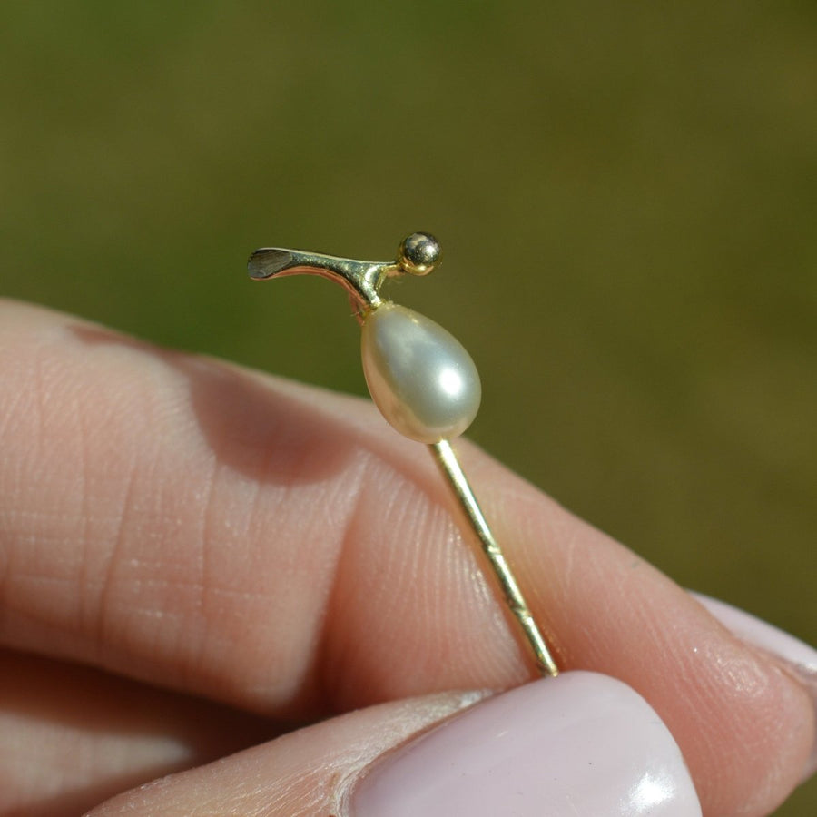 Edwardian 9ct Gold Cultured Pearl Tie Pin | Parkin and Gerrish | Antique & Vintage Jewellery