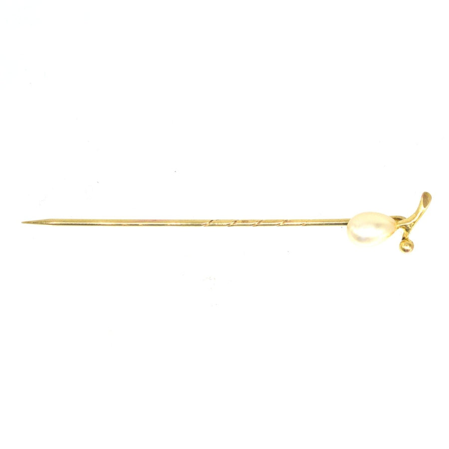 Edwardian 9ct Gold Cultured Pearl Tie Pin | Parkin and Gerrish | Antique & Vintage Jewellery