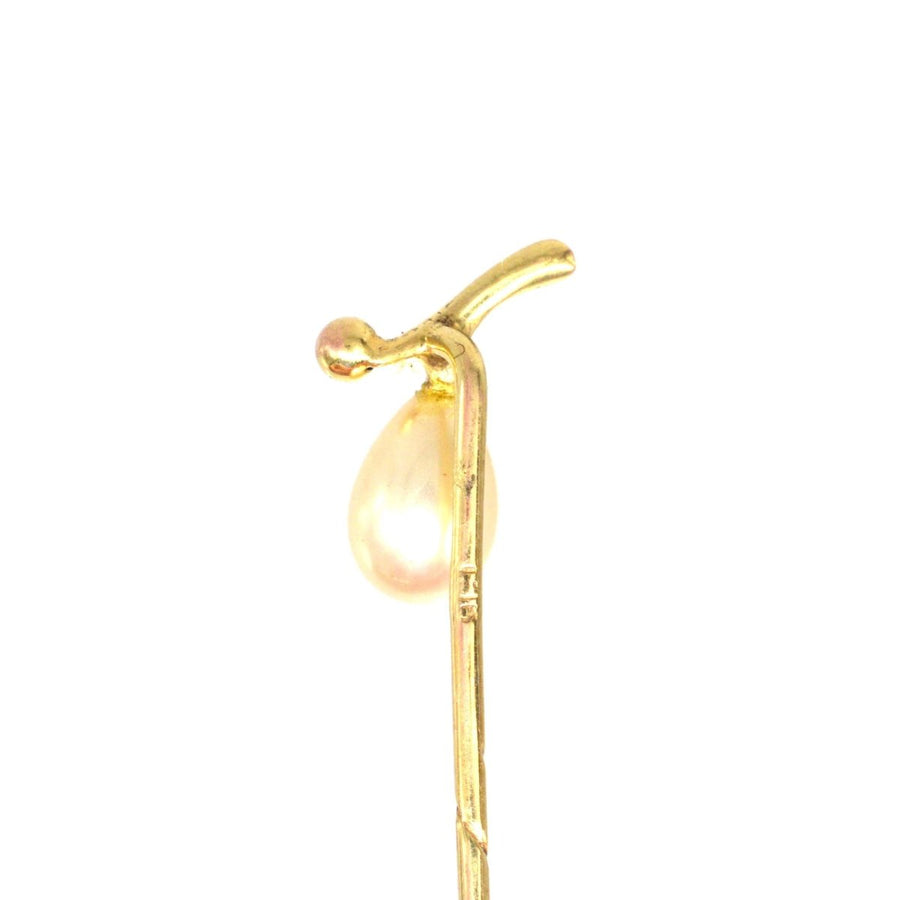 Edwardian 9ct Gold Cultured Pearl Tie Pin | Parkin and Gerrish | Antique & Vintage Jewellery