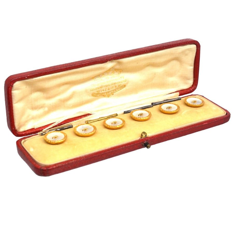 Edwardian 9ct Gold Mother of Pearl Dress Stud Buttons in Original Case