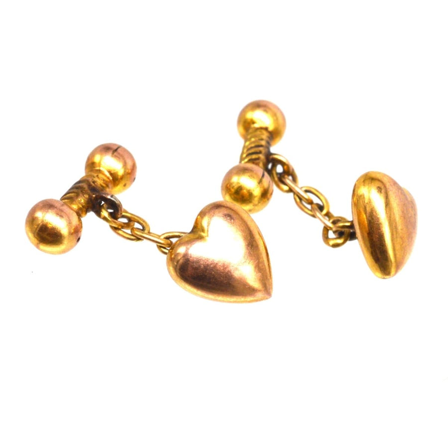 Edwardian 9ct Gold Puffy Heart Cufflinks | Parkin and Gerrish | Antique & Vintage Jewellery