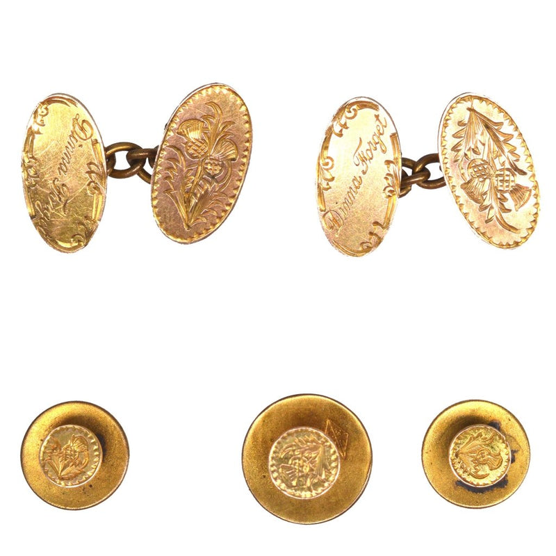 Edwardian 9ct Gold Rolled Gold Scottish Thistle Dress Set by John Atkins & Sons