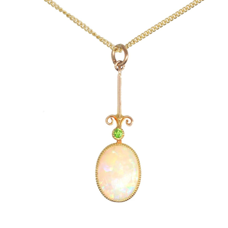 Edwardian Opal and Green Garnet Pendant on modern 9ct gold chain