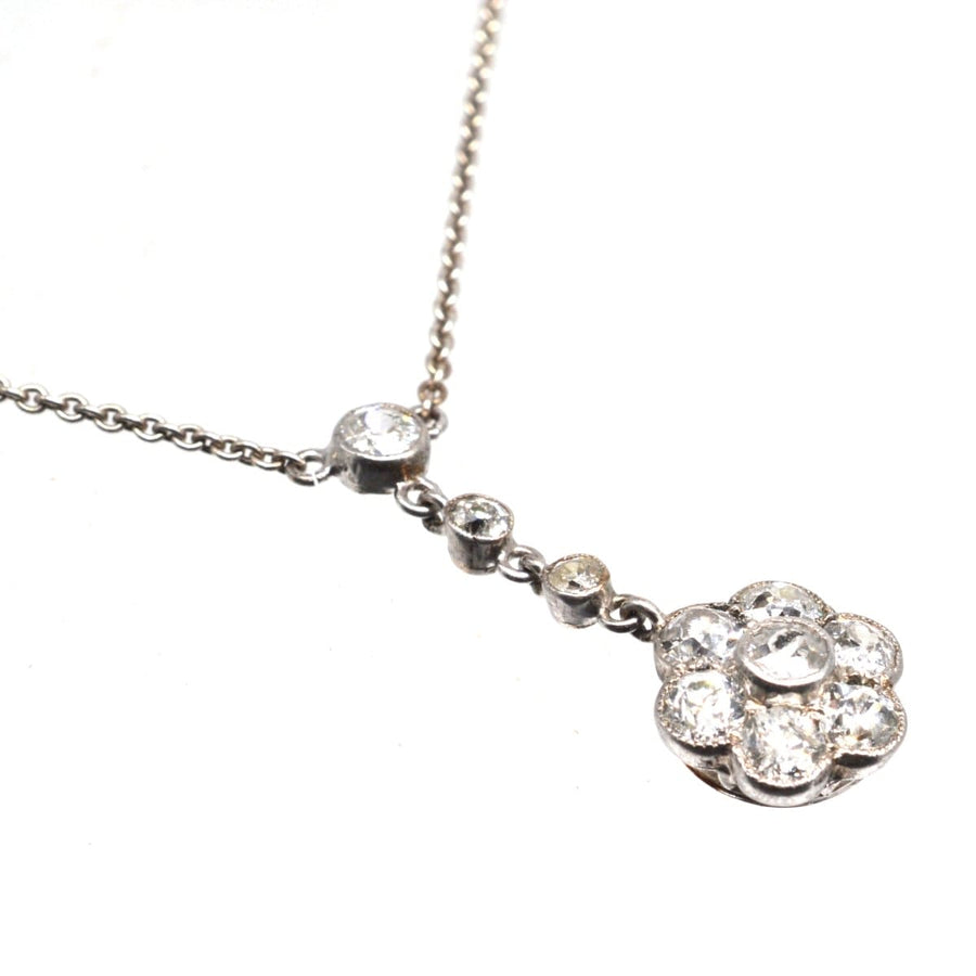 Edwardian Platinum Diamond Cluster Drop Necklace | Parkin and Gerrish | Antique & Vintage Jewellery