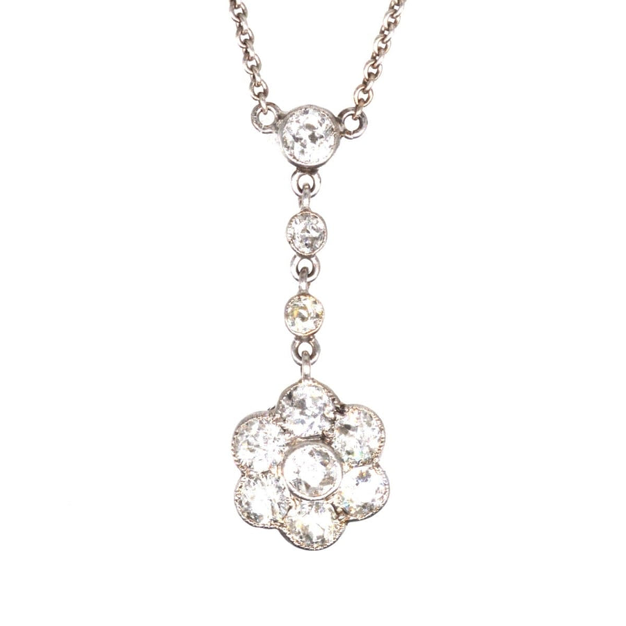 Edwardian Platinum Diamond Cluster Drop Necklace | Parkin and Gerrish | Antique & Vintage Jewellery