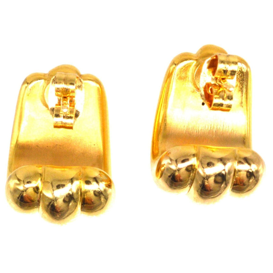 French 18ct Gold Retro Three Band Earrings