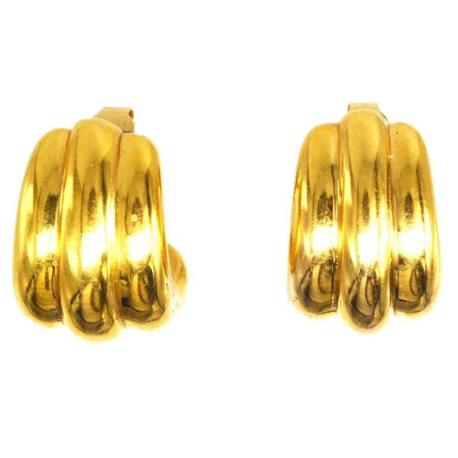 French 18ct Gold Retro Three Band Earrings