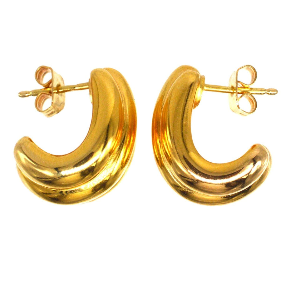 French 18ct Gold Retro Three Band Earrings