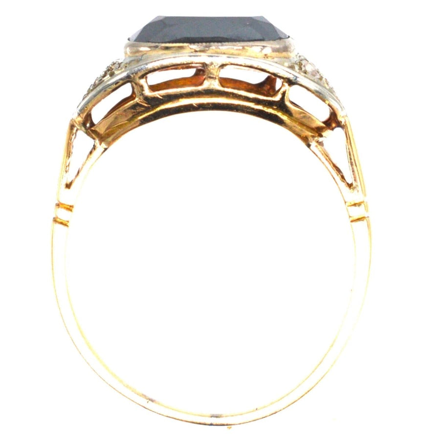 French Art Deco 18ct Gold and Platinum Hematite and Diamond Ring | Parkin and Gerrish | Antique & Vintage Jewellery