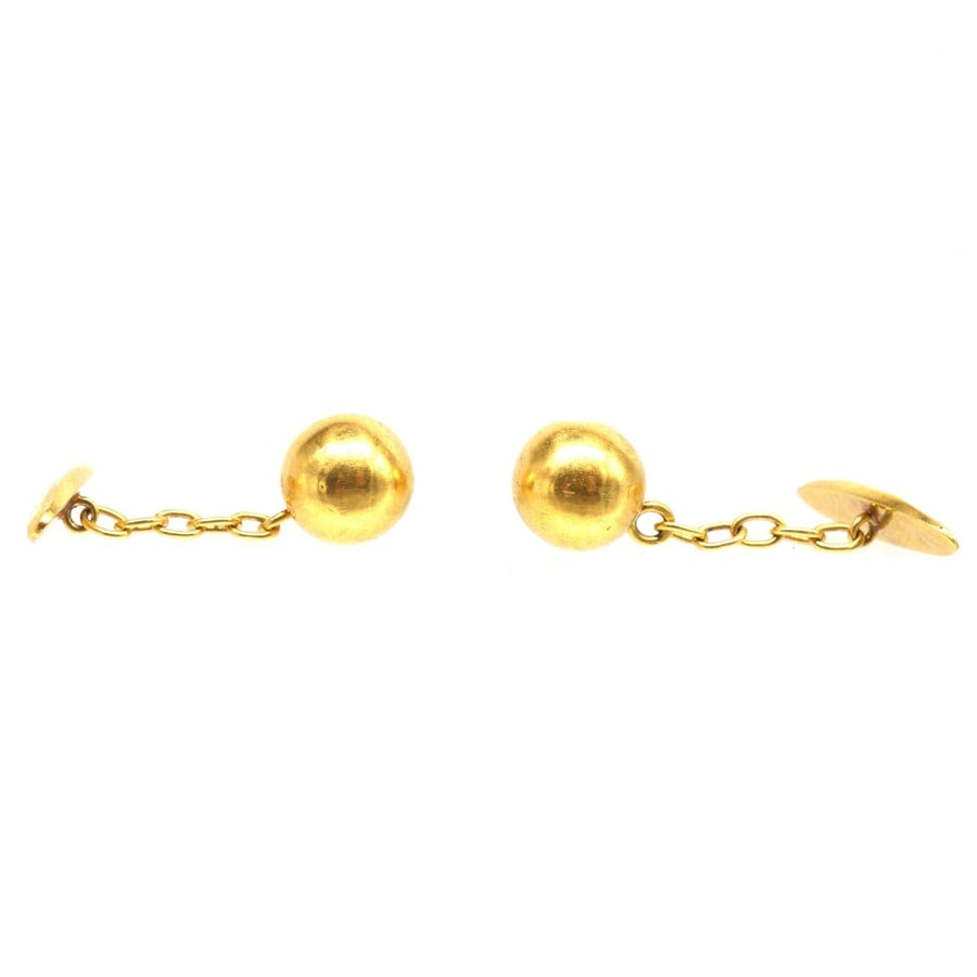 French Art Deco 18ct Gold Ball Cufflinks | Parkin and Gerrish | Antique & Vintage Jewellery