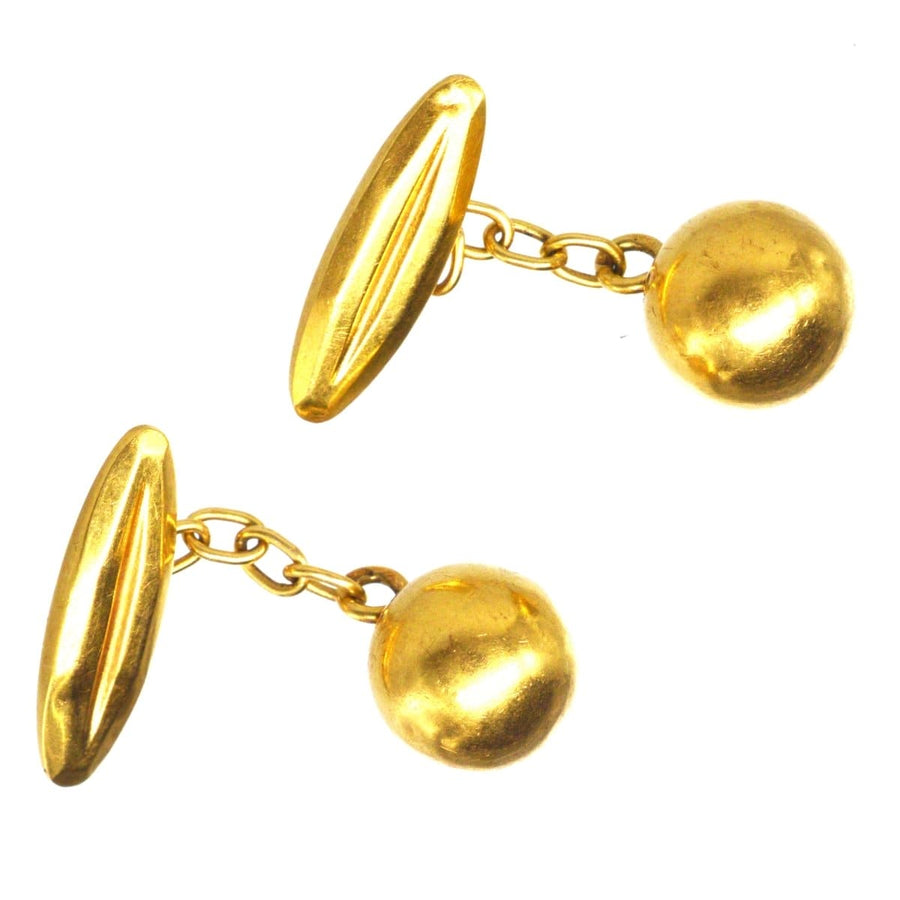 French Art Deco 18ct Gold Ball Cufflinks | Parkin and Gerrish | Antique & Vintage Jewellery