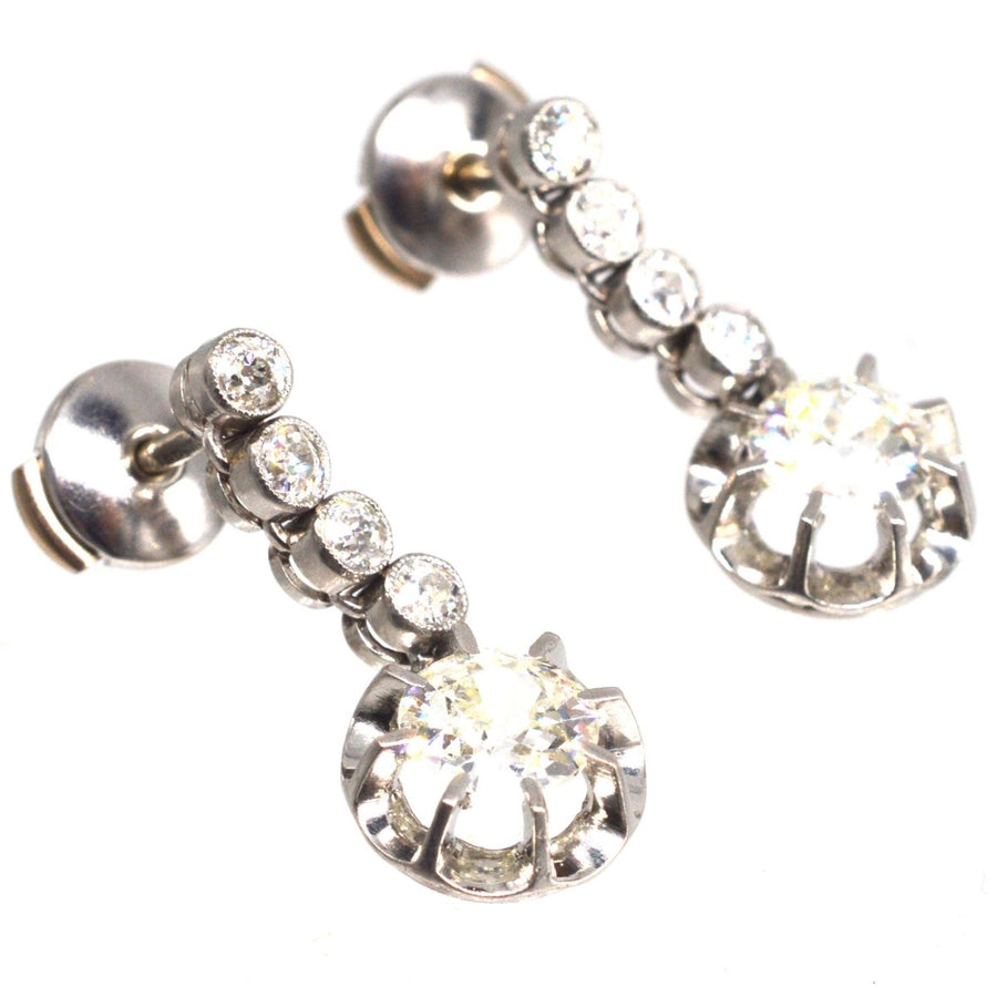 French Belle Epoque 18ct White Gold & Platinum 2.4 carats Diamond Dangling Earrings