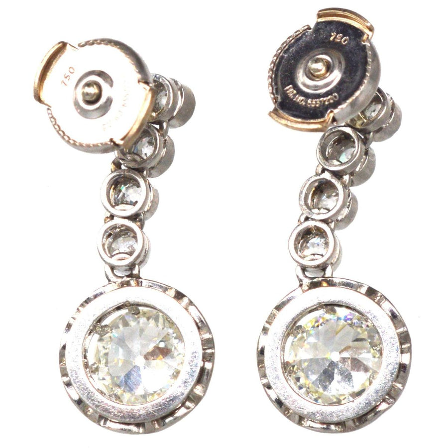 French Belle Epoque 18ct White Gold & Platinum 2.4 carats Diamond Dangling Earrings