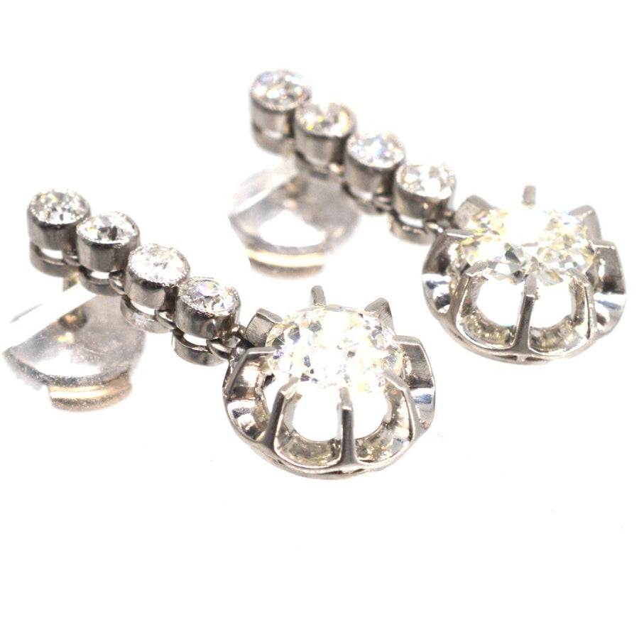 French Belle Epoque 18ct White Gold & Platinum 2.4 carats Diamond Dangling Earrings