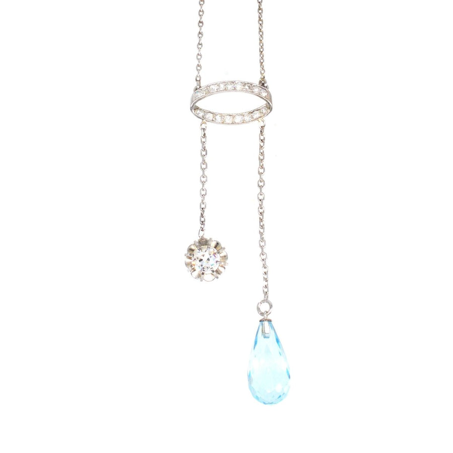 French Belle Epoque Platinum Diamond and Blue Topaz Necklace