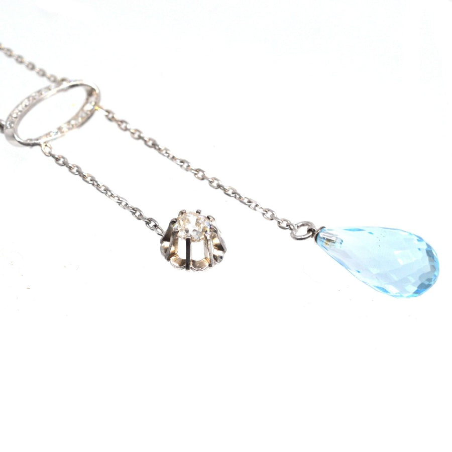 French Belle Epoque Platinum Diamond and Blue Topaz Necklace