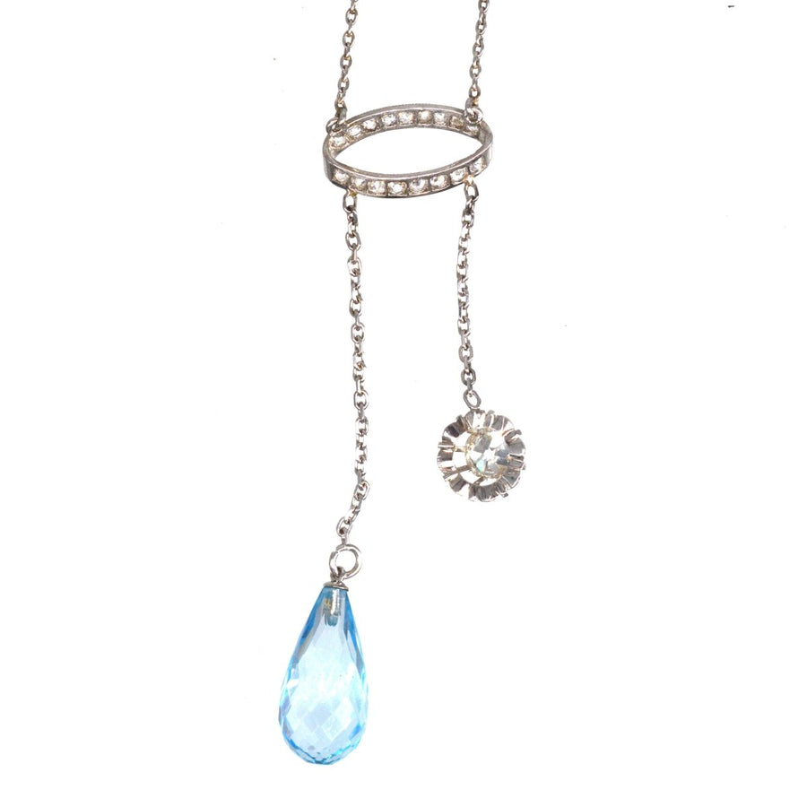 French Belle Epoque Platinum Diamond and Blue Topaz Necklace