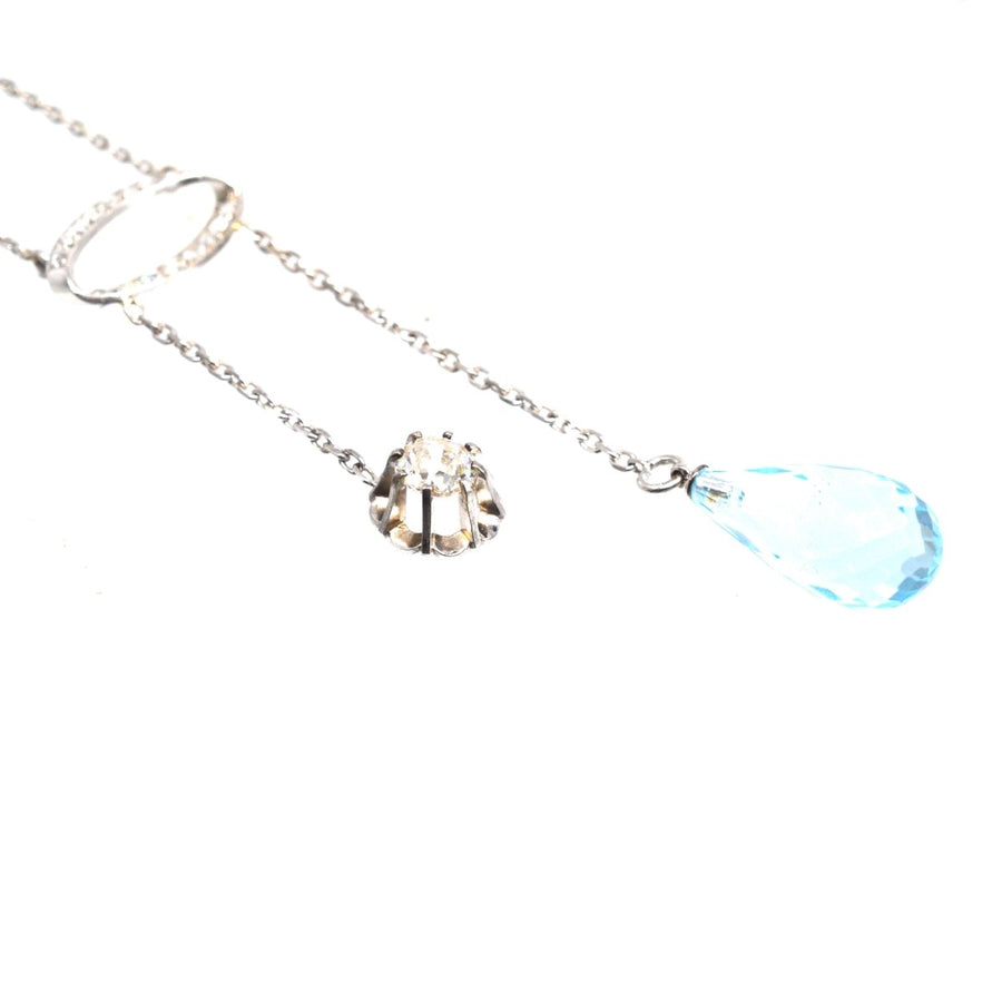 French Belle Epoque Platinum Diamond and Blue Topaz Necklace