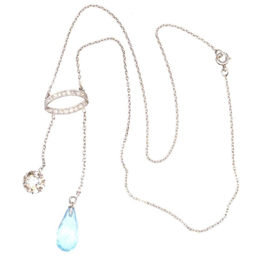 French Belle Epoque Platinum Diamond and Blue Topaz Necklace